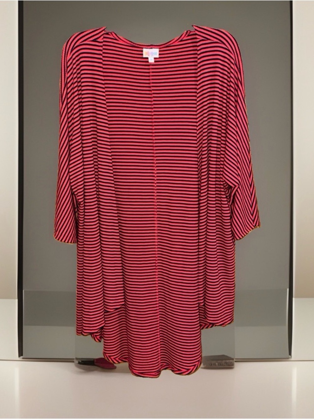 LuLaRoe Striped Open Cardigan in Red and Black